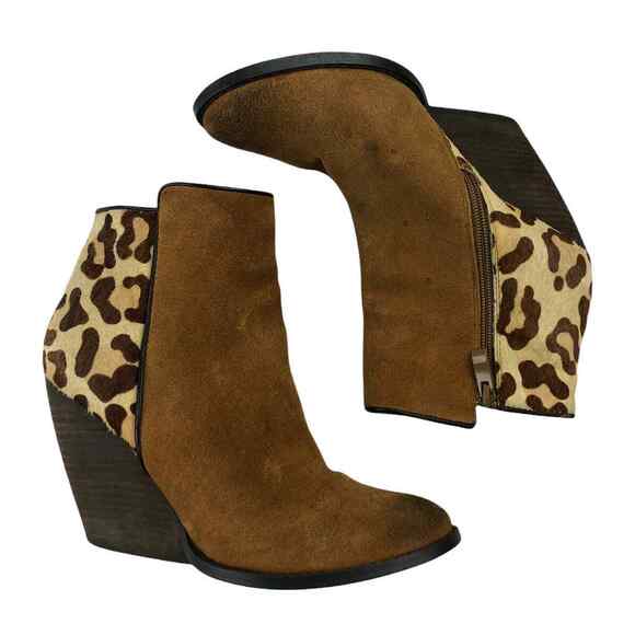 Volatile Womens Tan Leather Calf Hair Trim Zip Western Ankle Booties 7.5 - Picture 2 of 11